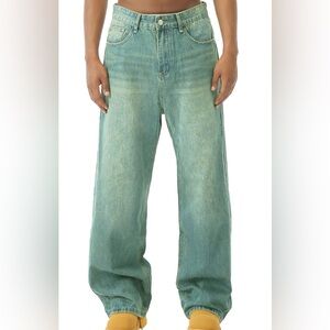 EMMIOL Men’s Baggy Jeans Wide Leg Green Y2K Skater Cargo Pants NWT Size S